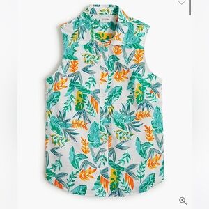 NWT- J. Crew Sleeveless pineapple cotton poplin shirt in signature fit Size S